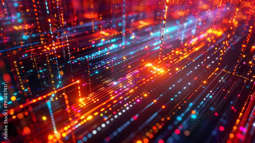 Aufkleber Rendering of a 3D rendering of an abstract digital technology background. Visualization of big data and high-speed network connections.