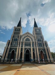 Chanthaburi, Thailand - Feb 20, 2024 : Facade Maephra Patisonti Niramon Church, the old Catholic...