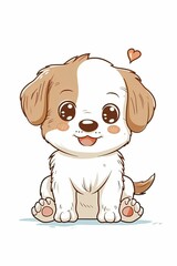petit chien mignon marron et blanc,  sur fond blanc, ia générative
