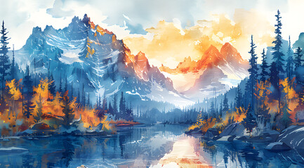 Sustainable Thaw: Watercolor Transformation of Glacier Loss to Renewed Splendor - obrazy, fototapety, plakaty