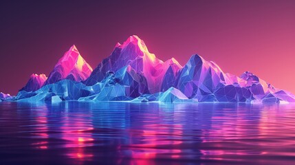 Fototapeta na wymiar Virtual reality landscape, polygonal mountains in neon colors