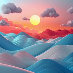 ilustration Scenic landscape with sunrise sky 