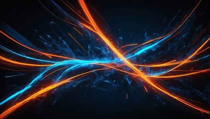 Abstract Wall Background Comes Alive with Neon-Colored Lines, Glowing in Fiery Orange and Electric Blue. - obrazy, fototapety, plakaty