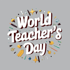 Free Vector World teacher's day lettering white background, generative Ai