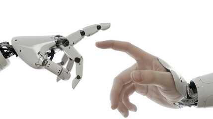 Robot and the human hand are touching