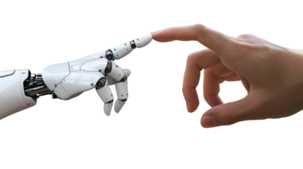 Robot and the human hand are touching