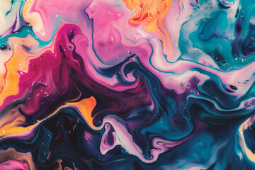 Colorful abstract paint background. Acrylic colors mixing in water. Liquid marble pattern.