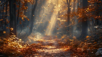 Enchanted Forest Trail in Autumn, generative ai