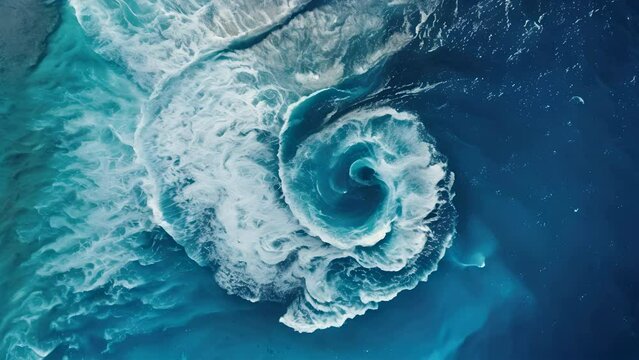 An aerial view of a whirlpool in the ocean.
