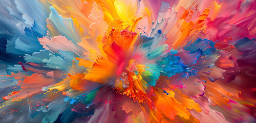 Vibrant bursts of color exploding across the canvas, as oil paints create a dynamic and lively...