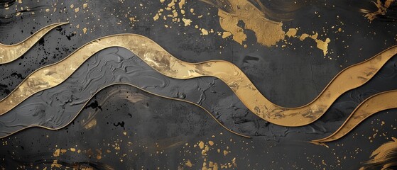 Background template with gold and black texture. Japanese pattern modern background.