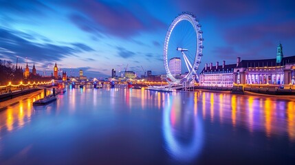 Glowing London Eye at Night, generative ai - obrazy, fototapety, plakaty