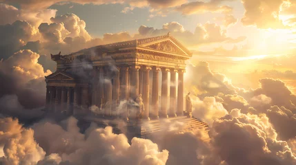 Foto op Canvas A dreamy Greek temple floating clouds,Surreal art Ancient Greek temple myth. © Spaces