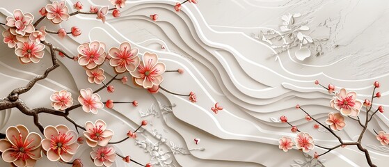 Japanese card design modern. Cherry blossoms and leaves for poster, cover page, and templates.