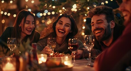 Multiracial young people enjoying rooftop dinner party together - Food and beverage concept with guys and girls having lunch break outside