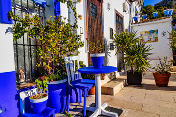 Fototapeta na wymiar blue house in the historic Santa Cruz district of Alicante Spain