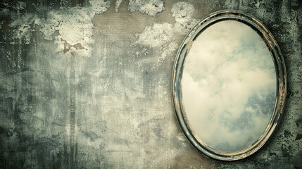 Baroque style mirror on a grungy distressed wall with a copy space for text. - obrazy, fototapety, plakaty