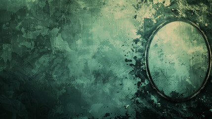 Ornate mirror frame with a distressed green textured background. - obrazy, fototapety, plakaty