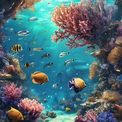 Ethereal Symphony: An Enchanting Underwater Wonderland of Vibrant Coral Reefs and Exotic Sea Creatures