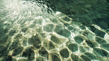 Shadow play on the greenish bottom of a pool. - obrazy, fototapety, plakaty