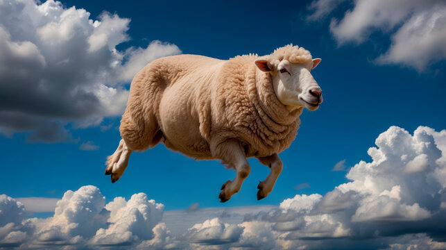 White sheep in blue sky