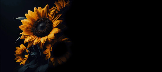 Sunflowers on a dark background. - 790793479
