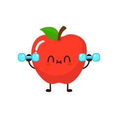 Cute funny apple fruit is doing gym with dumbbells