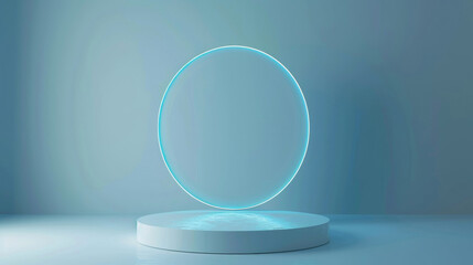 Modern Minimalist Podium with Glowing Neon Circle