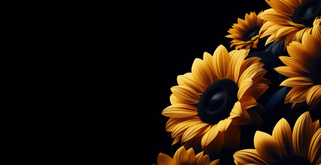 Sunflowers on a dark background. - 790793851