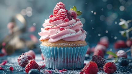 Photo of the sweet pink cupcake. AI generated.