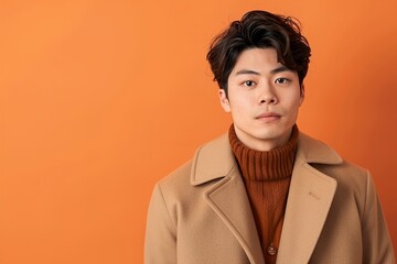 Young Man Poses in Brown Coat