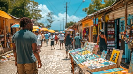 Obraz premium Handmade Greeting Cards Display at Vibrant Market Stall, generative ai