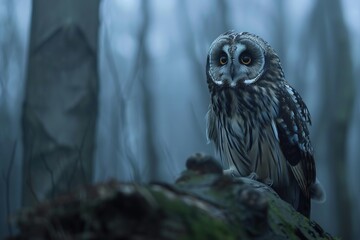 Short eared owl (Asio otus) in the forest - Powered by Adobe