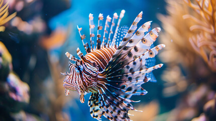 Beautiful lionfish in the water - obrazy, fototapety, plakaty