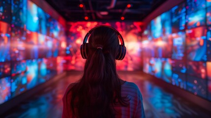 Obraz premium Vibrant Silent Disco Party, generative ai