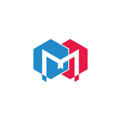 letter m linked hexagon simple geometric colorful logo vector