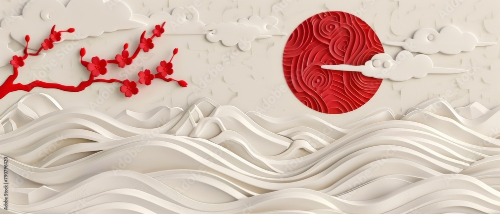 Poster the chinese approach to japanese patterns and icons. oriental wedding invitations and frames. geomet
