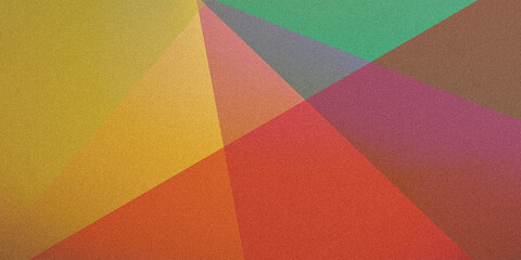 Vivid and vibrant geometric shapes on grainy pixel multicolored red yellow orange green gray pink gradient. Ideal for art, creative projects, desktop. Premium vintage quality