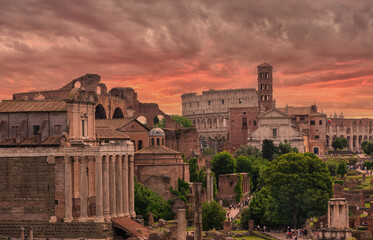 Ruins in the Roman Forum under a picturesque sky