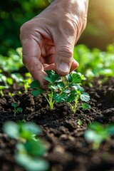 Develop a scene of an integrated farmer experimenting with mixed cropping to improve soil health, vibrant and isolated background, promoting biodiversity, space for educational text