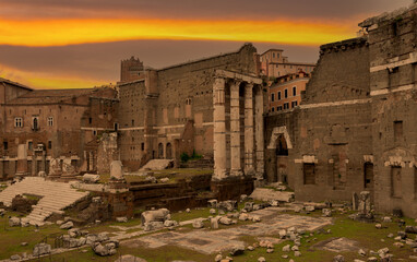 Ruins in the Roman Forum under a picturesque sky