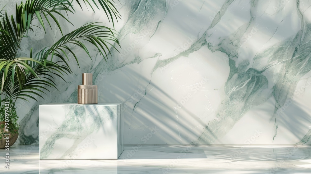 Poster fashion beauty background with marble stone texture. 3d rendering of natural beauty poduim backdrop 
