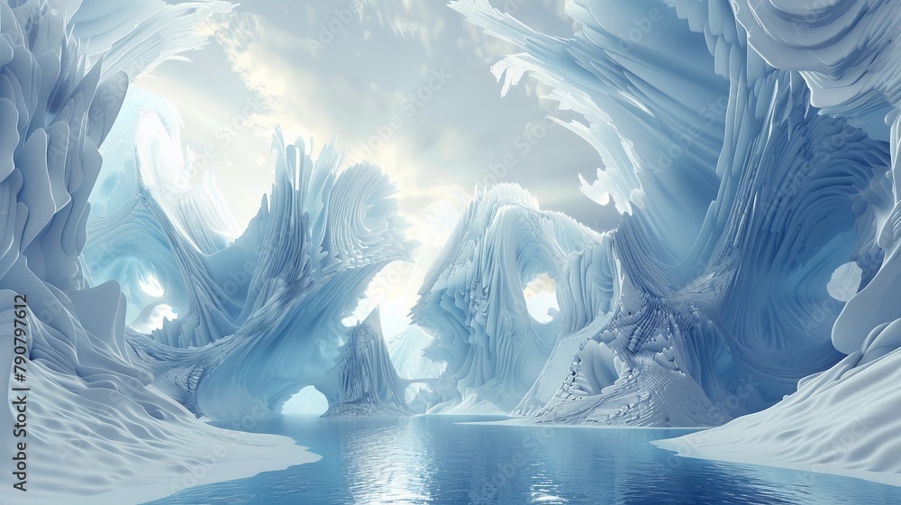Poster winter landscape scene background. surreal scene. 3d rendering.