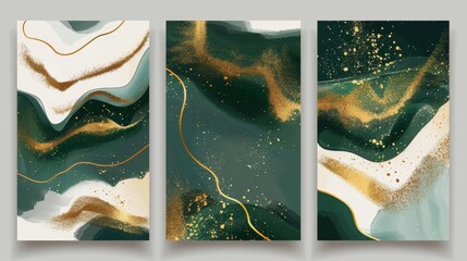 Modern illustration of an abstract botanical golden texture wall art modern set. Design for print, cover, wallpaper, Minimal and natural wall art. Modern illustration.