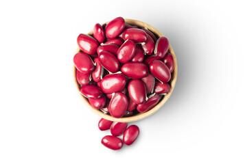 Red sword bean, Red Jack bean, Canavallia, in wooden bowl, isolated on white background, with...