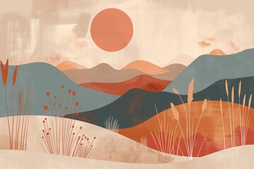 Abstract hilly landscape in terracotta hues