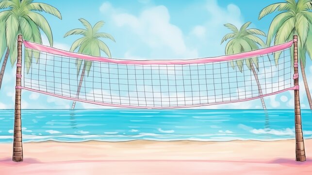 Volleyball Net Clipart Strung Up Between Palm Trees