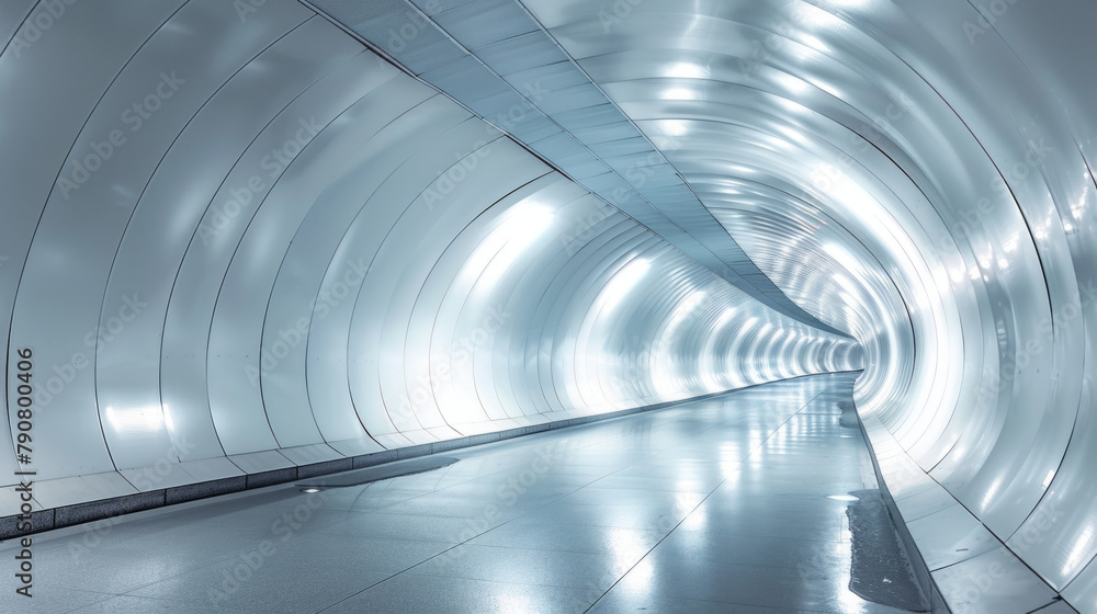 Poster a sleek, modern underground tunnel with a curved design, void of any presence or activity, creating 