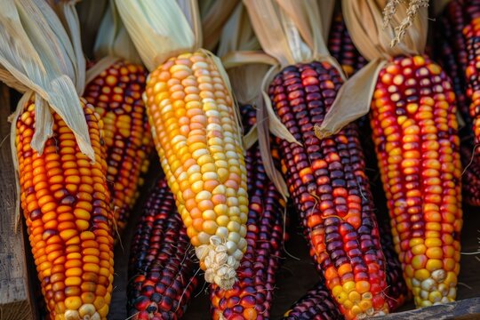 many ripe corn ears, autumn harvest, ai generated