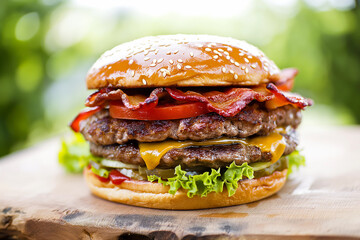 big tasty hamburger or burger with grilled beef and salad, fast food